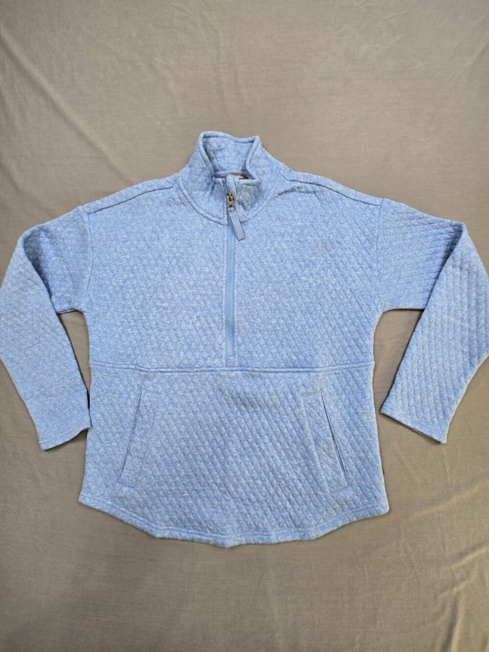 Eddie Bauer Womens Small 1/4 Zip Pullover Blue Quilted Sweater Long Sleeve